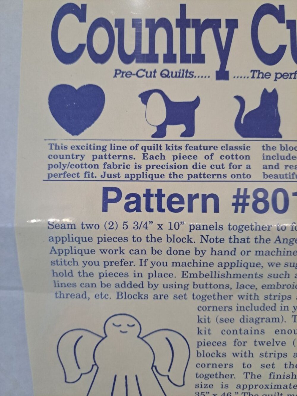 Country Cuties Pre-Cut Quilt Kit Pattern 801 Angel 12 Blocks 35"x46" Made In USA - Picture 4 of 6